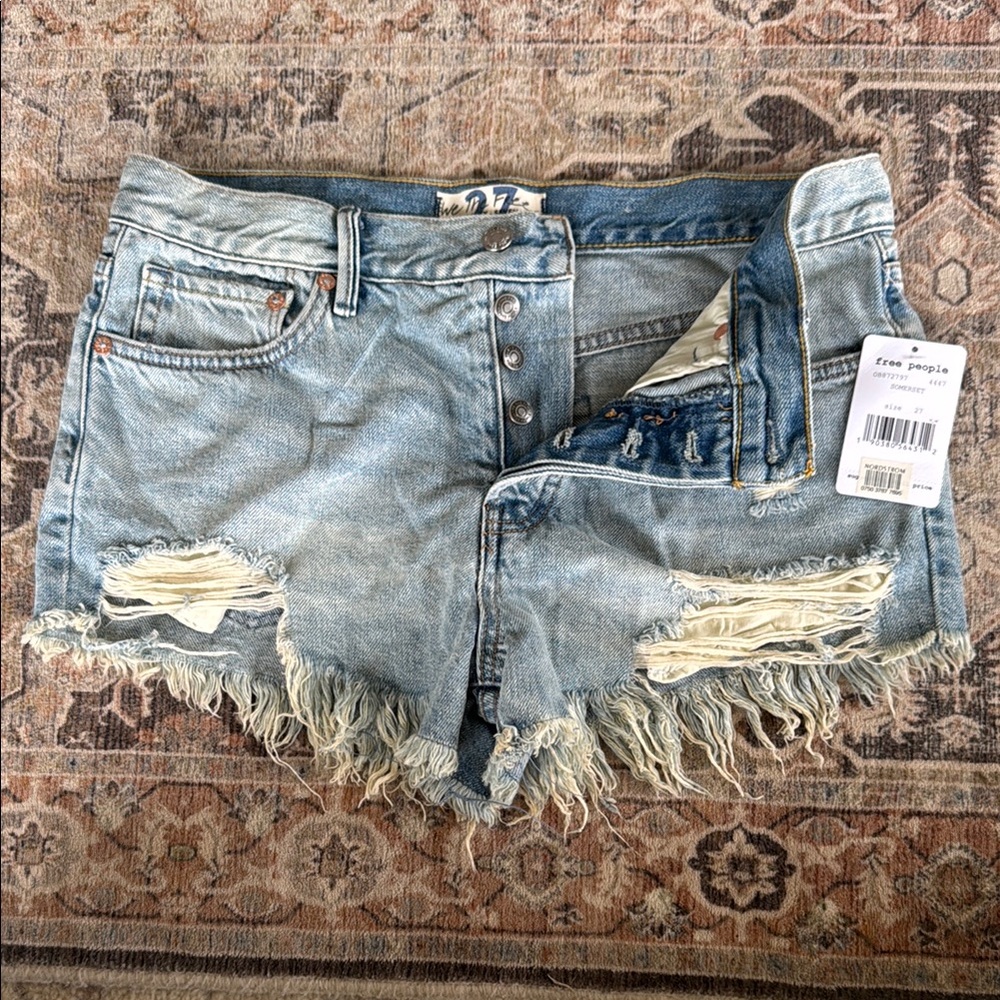 Free People Blue Jean Shorts Distressed Vintage Style